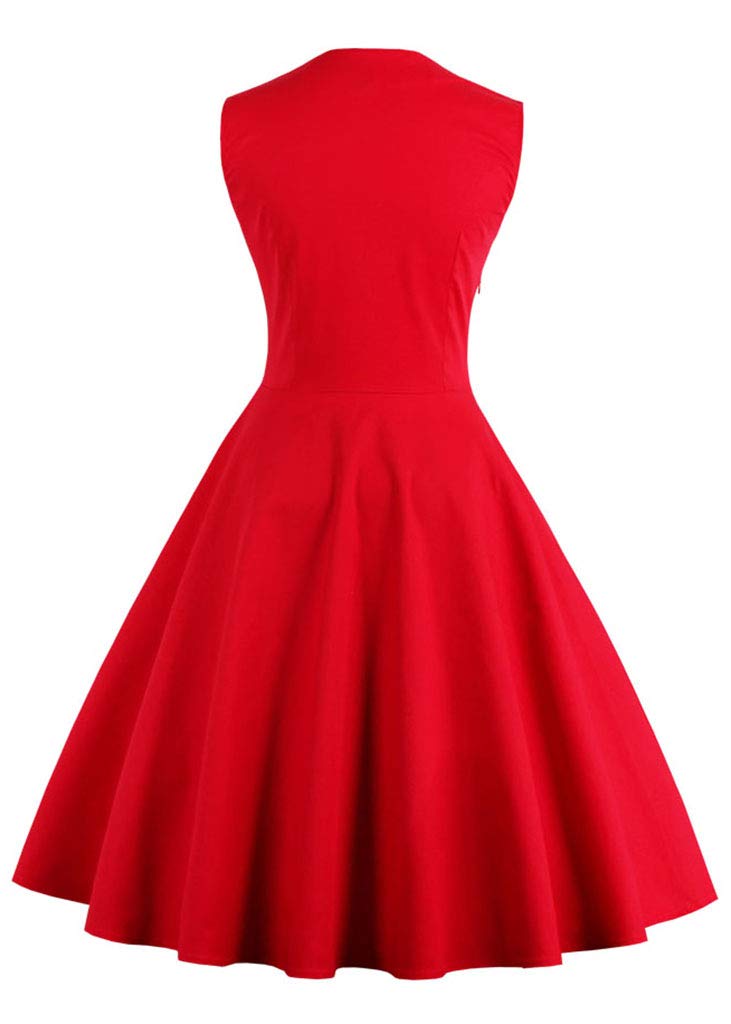 Nihsatin Women's 1950s Vintage Sleeveless Swing Pinup Party Classy Dress Red - Image 2